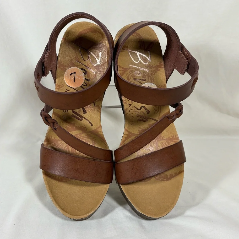 Blowfish Malibu Hazard Braid Brown Cork Wedge Platform Sandals Women's 7 - Picture 4 of 10